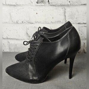 Le Chateau Black Lace Up Heeled Booties Leather Stiletto Ankle Boots 6